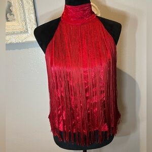 Zara basic red fringe halter top